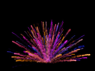 Abstract colorful dust explode on black background.