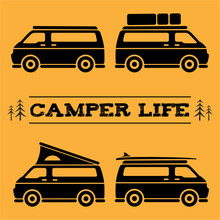 Camper Van With Differents Accesories And Styles