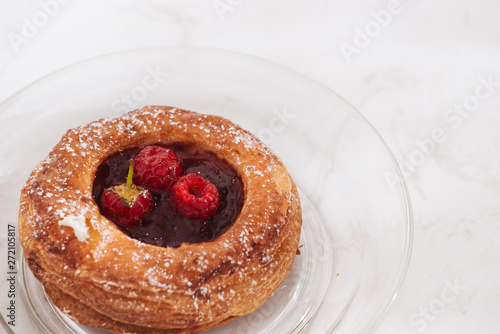 Homemade Puff Pastry With Raspberries Sweet Tasty Dessert