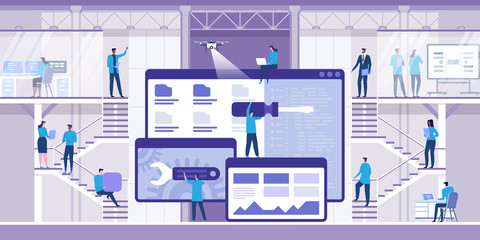 Web development. Modern vector illustration flat concept decorated people character