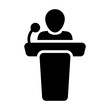 © TukTuk Design - Conference icon vector male person on podium symbol for business meeting with microphone in glyph pictogram illustration