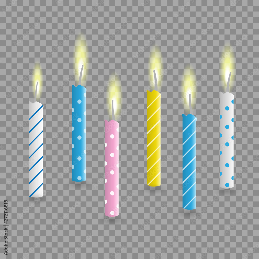 Birthday cake candles realistic, vector set, isolated with transparent ...
