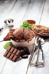 Sticker - Chocolate coffee ice cream ball in a bowl. ice cream scoop