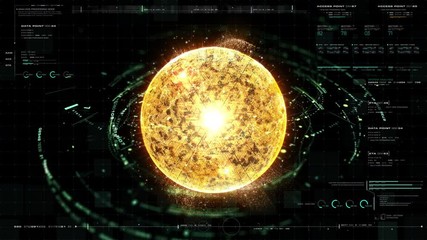 Wall Mural - futuristic graphic user interface head up display screen with digital holographic nuclear fusion ene
