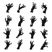 Zombie Hands Silhouette Set, Black Creepy Symbol