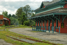 Old Train Station In Vermont With Overgrown Tracks