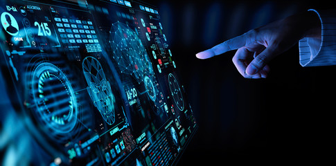 Fototapete - Business hand working with cryptocurrency and Ai conputer interface.