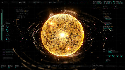 Wall Mural - futuristic graphic user interface head up display screen with digital holographic nuclear fusion ene
