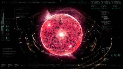Wall Mural - futuristic graphic user interface head up display screen with digital holographic nuclear fusion ene