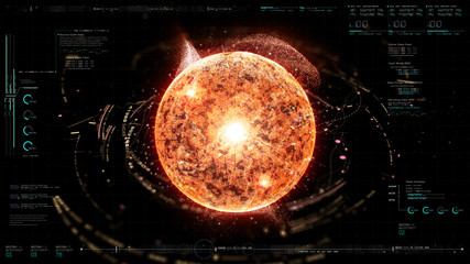 Wall Mural - futuristic graphic user interface head up display screen with digital holographic nuclear fusion ene