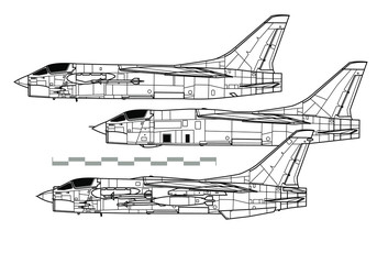 Poster - Chance Vought F-8 CRUSADER. Outline vector drawing