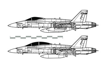 Wall Mural - McDonnell Douglas F-18 HORNET. Outline vector drawing