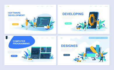 Fototapete - Set of landing page template for Software, Developing, Designer, Programming. Modern vector illustration flat concepts decorated people character for website and mobile website development.