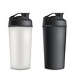 Mockup set of two plastic blank sport shaker bottles realistic style
