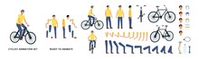 Cartoon Character With Bicycle Animation Kit, Young Man Riding A Bike With Helmet, Movement Constructor With Separate Body Parts And Limbs