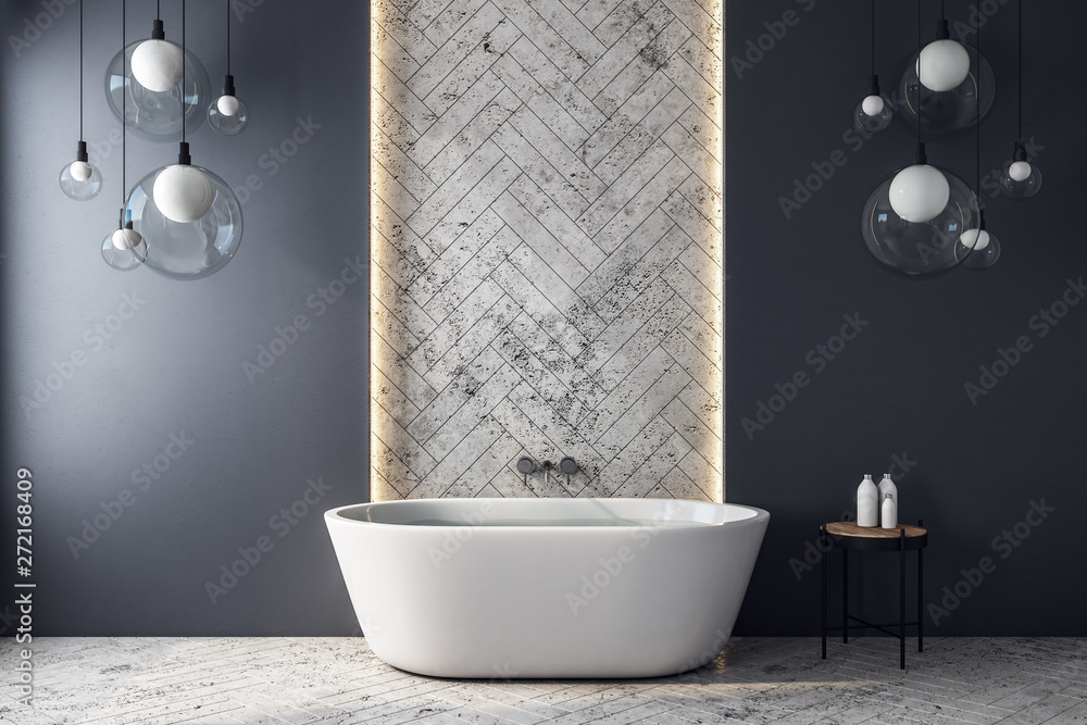 Modern grey bathroom interior - obrazy, fototapety, plakaty 