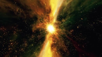 Wall Mural - Space 2430: Traveling through star fields in space as a supernova bursts light (Loop).