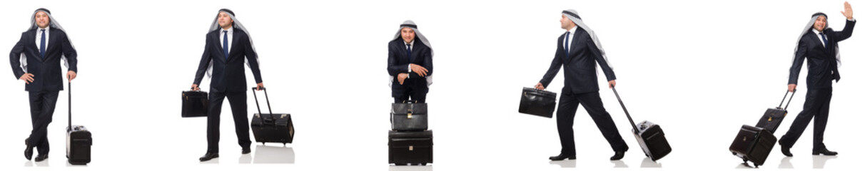 Wall Mural - Arab businessman with suitcase isolated on white 