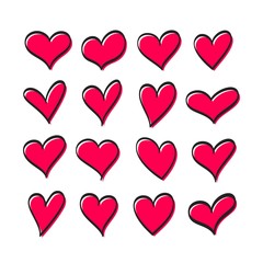 Wall Mural - cute set of hearts of red color of different shapes isolated on white background. vector icons, sign
