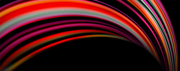 Fluid color rainbow style wave abstract background, techno modern design on black