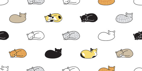Wall Mural - cat seamless pattern vector kitten calico sleeping scarf isolated cartoon tile wallpaper repeat back