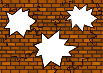 Wall Mural - Brown brick wall with cracked jagged holes