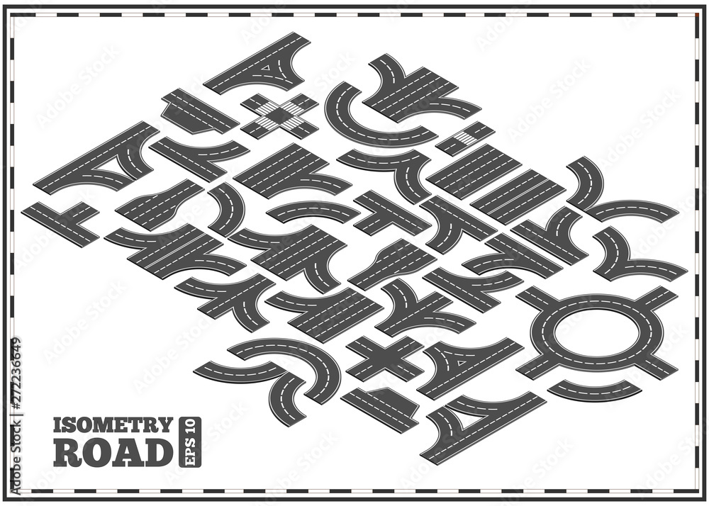 Set of road elements. Isometric. Isolated on white background. Vector ...