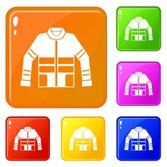 Wall Mural - Firefighter jacket icons set collection vector 6 color isolated on white background