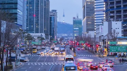 Wall Mural - Traffic at Seoul City,South Korea.Timelapse 4k