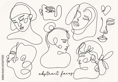 Modern Abstract Faces Contemporary Female Silhouettes Hand Drawn