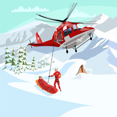 Alpine rescue service flat vector illustration