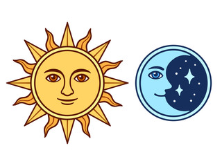 Sun and moon with face