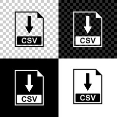 CSV file document icon. Download CSV button icon isolated on black, white and transparent background. Vector Illustration