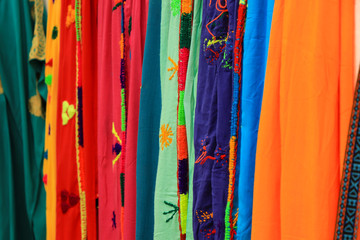 Multicolored fabrics in an arabic market