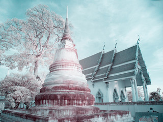 Near infrared landscape old stupa in temple in Thailand