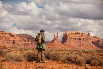 Wall Mural - hiker in valley of gods, usa