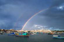 Double Rainbow Over The Fisher Village Marsaxlokk, Malta