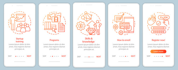 Startup education onboarding mobile app page screen with linear concepts