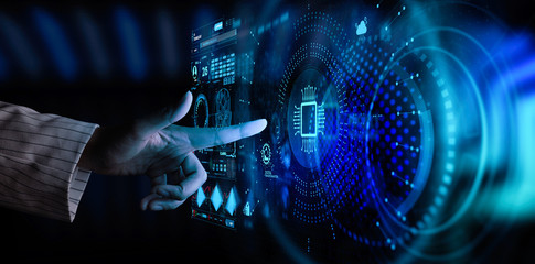 Fototapete - Hnad working with Digital transformation change management and internet of things (IoT) Ui.