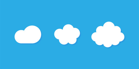 Wall Mural - set of clouds isolated on blue background. weather signs. white paper stickers. collection of clouds