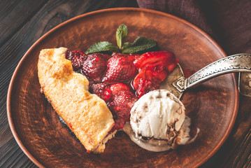 Sticker - Slice of strawberry galette with ice-cream