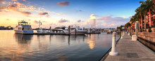 Sunset Over The Boats In Esplanade Harbor Marina In Marco Island