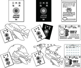  Illustration of Japanese passport outline set