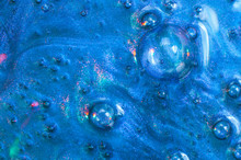 Abstract Textured Neon Gradient Blue Background Slime With Bubbles