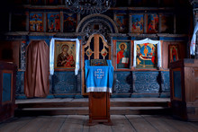 Interior In Russian Wooden Church / Orthodox Wooden Architecture, Interior Orthodoxy