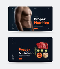 Wall Mural - vector black page web site template for personal trainer or nutritionist with proper nutrition heade