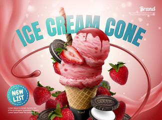 Strawberry ice cream cone ads