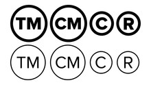 Copyright And Registered Trademark Icon Set Vector. Collection Of Template Symbol Smartmark And Trademark Right And License. Intellectual Property Sign Protection Flat Design Illustration