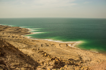 Wall Mural - dead sea salty shoreline aerial scenery landscape photography travel destination for tourists for health care and vacation 