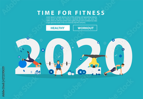 2020 New Year Fitness Ideas Concept Man Workout Gym Equipment With